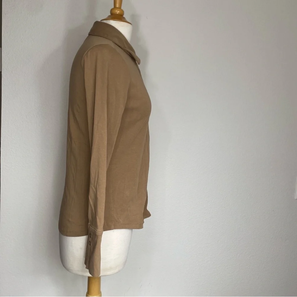 Banana Republic Women Milk Chocolate Collared Ponte Button Top Size Small Casual - Picture 4 of 14